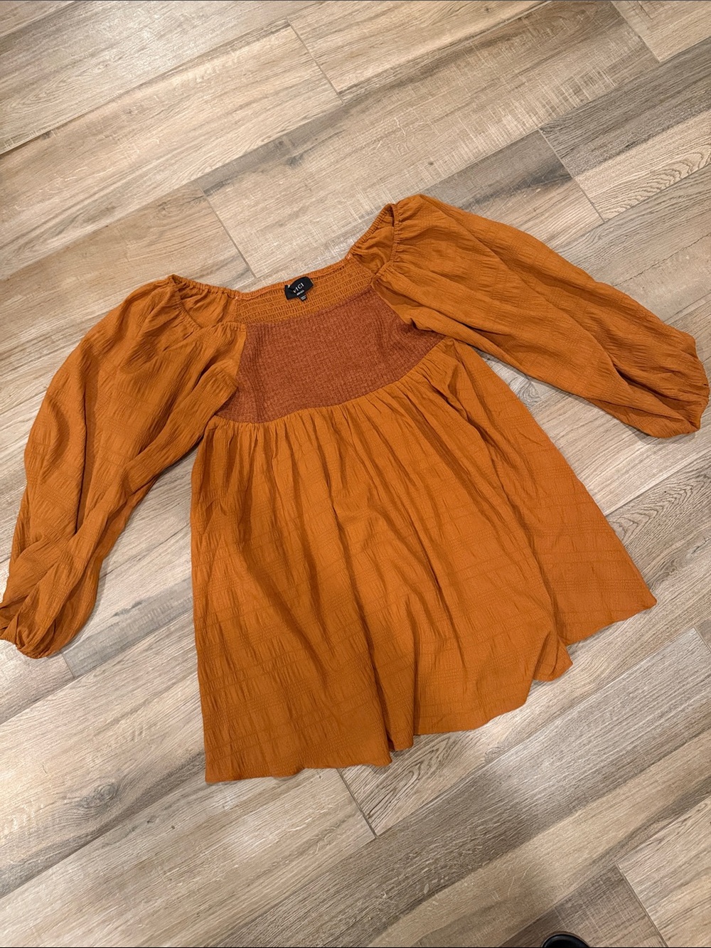 Vici Rust Orange Smocked Dress